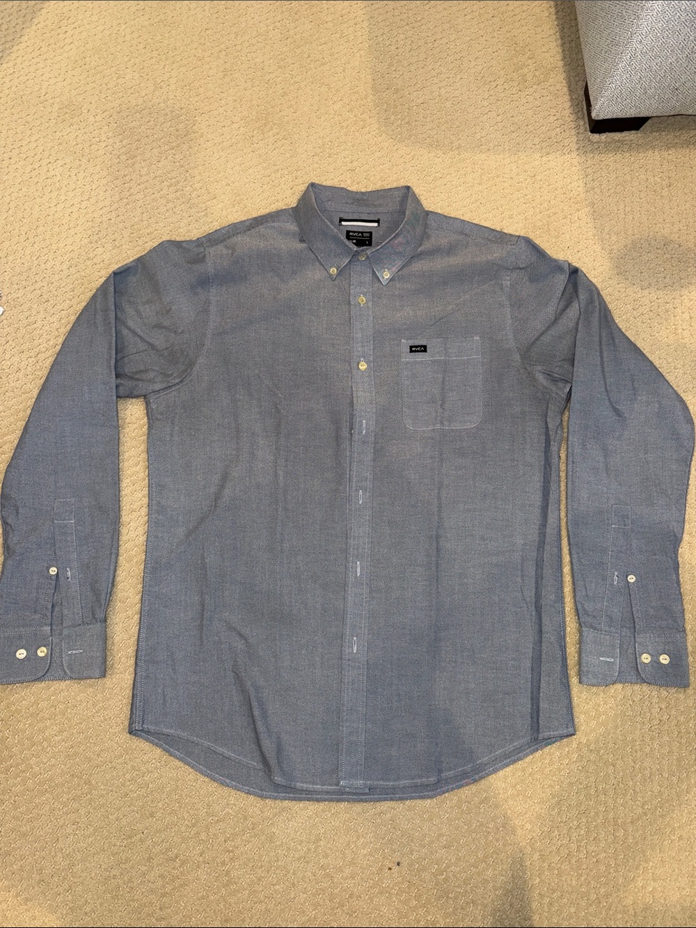 RVCA Men's Chambray Button-Down Shirt in Blue